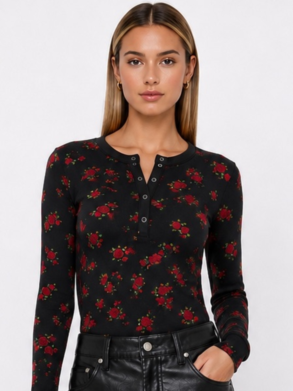 $125 WILD FABLE anthropologie floral robbed long sleeves black henley New XS